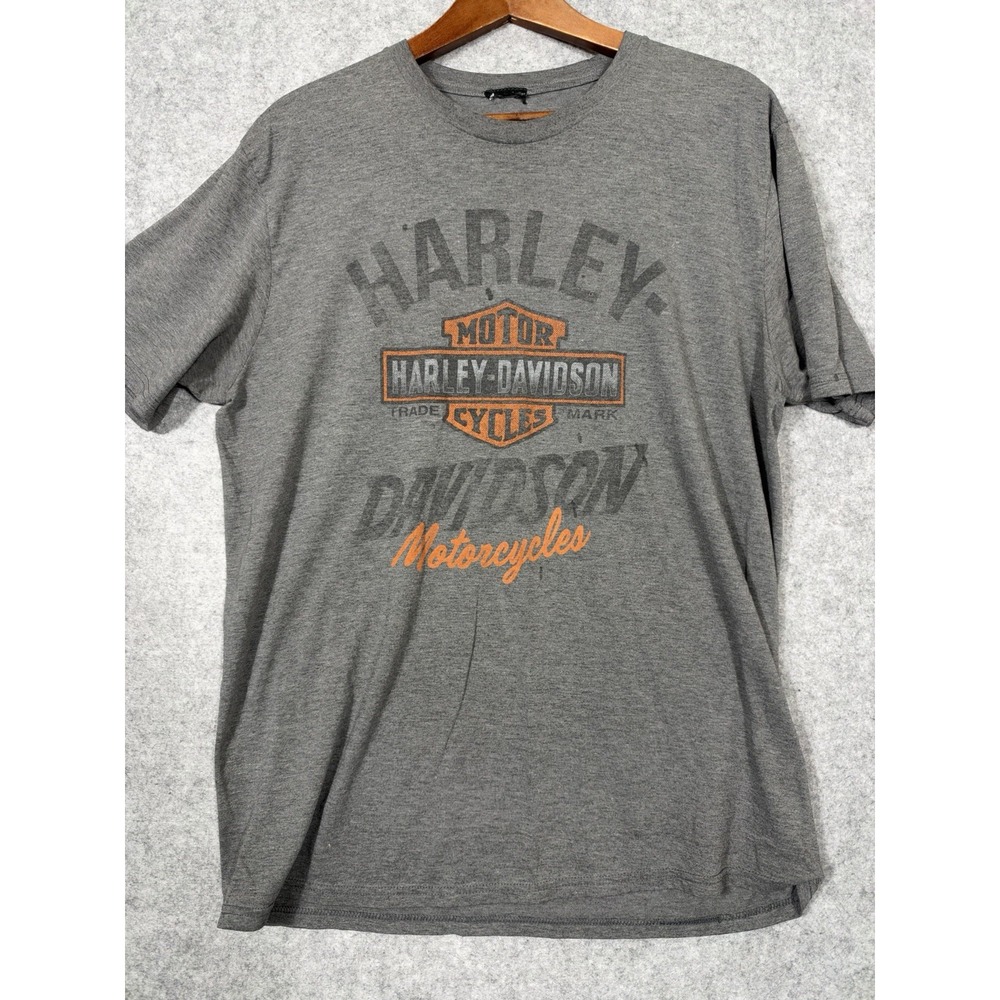 Harley Davidson T Shirt Mens Large Gray Orange Bar Shield Motorcycle Quebec Logo